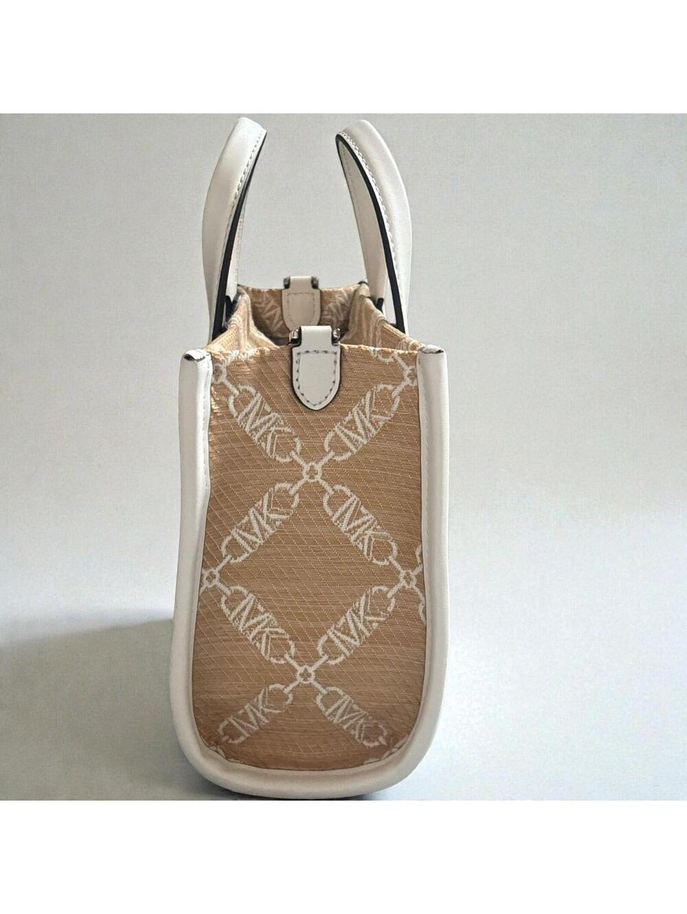 Michael Kors Gigi Small Empire Jacquard Tote Bag Crossbody Purse Brown MK Logo - Picture 4 of 6